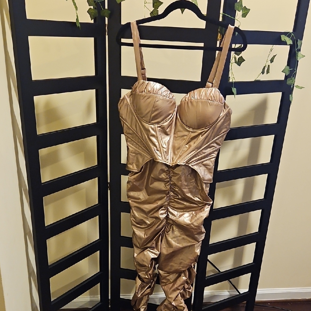 Akira Metallic Ruched Jumpsuit